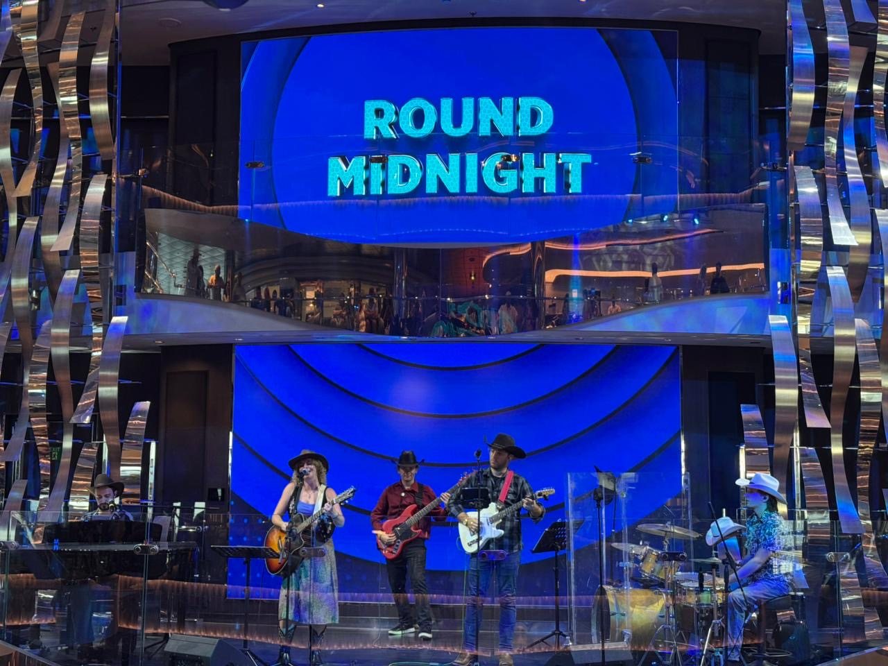 The Midnight Riders onstage at sea